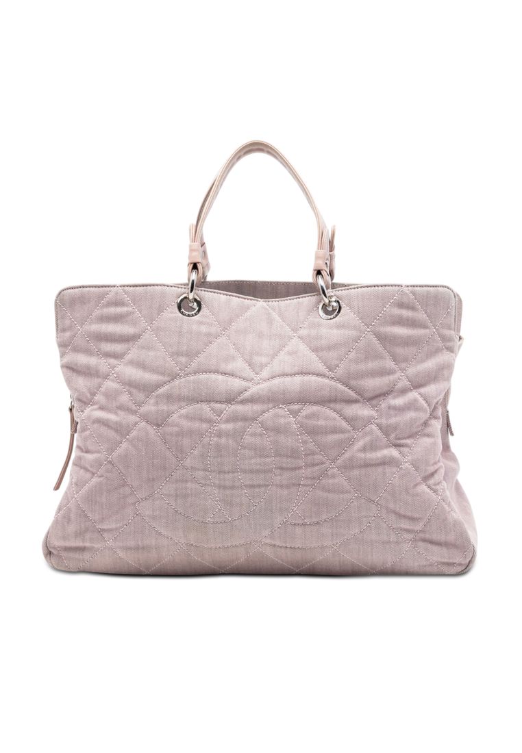 CHANEL Pre-Loved Chanel Large Cc Quilted Denim Tote