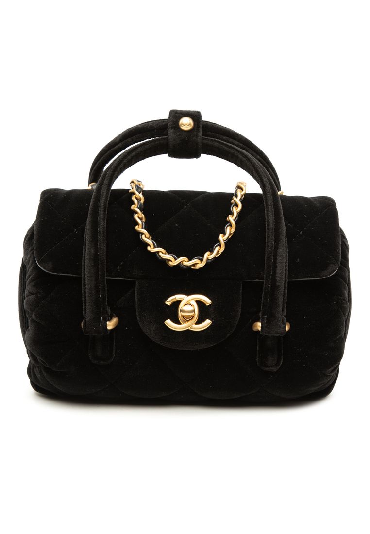 CHANEL Pre-Loved Chanel Mini Quilted Velvet Top Handle Flap