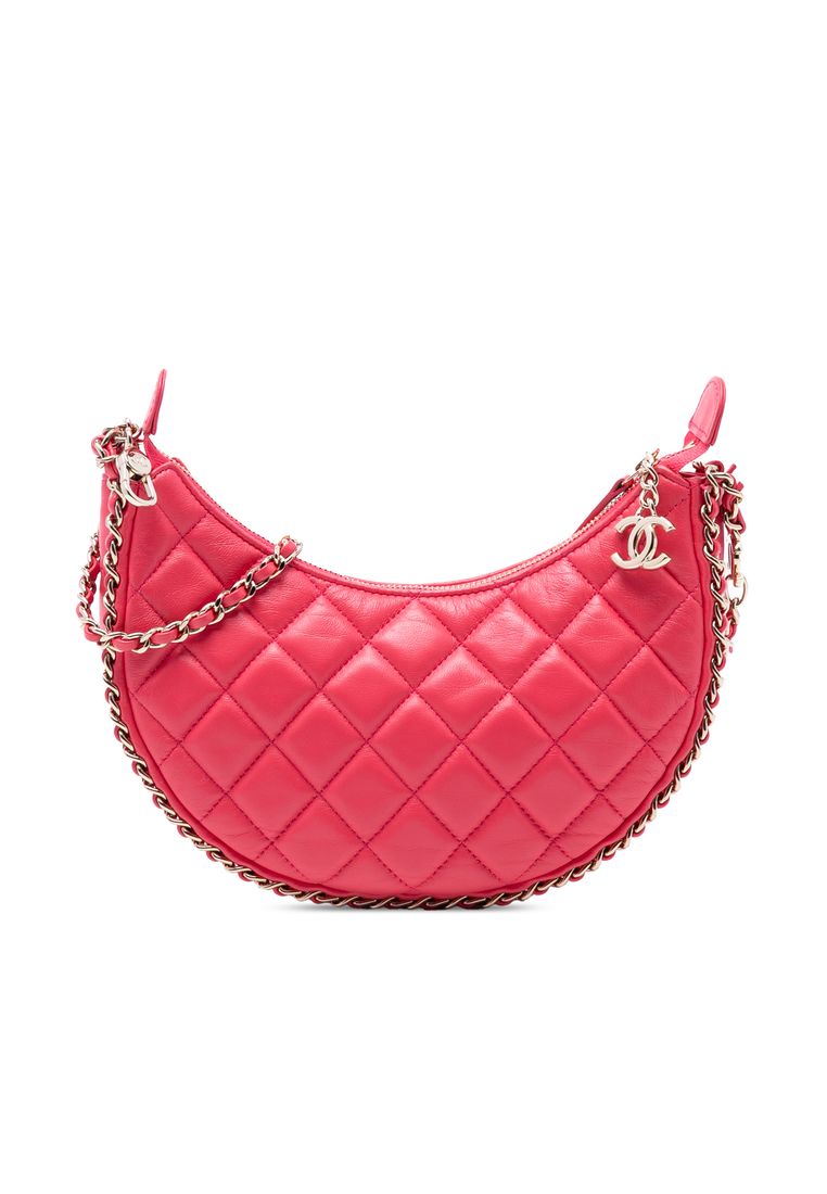 Chanel Pre-Loved Chanel Small Quilted Lambskin Chain Around Hook Hobo Bag
