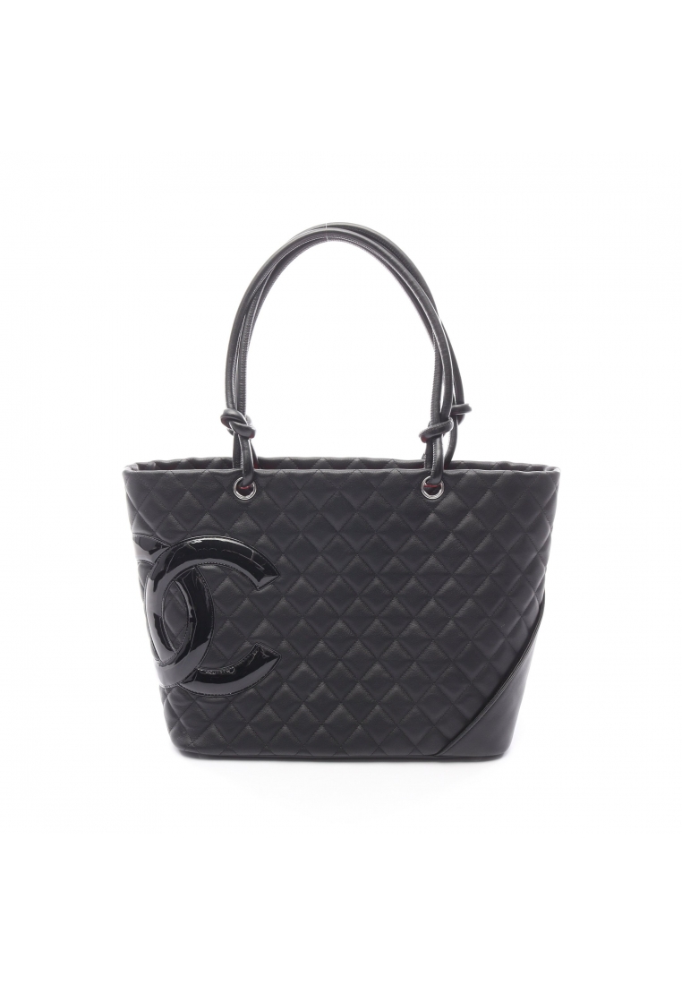 Chanel Pre-Loved Chanel Cambon line Large Shoulder bag tote bag lambskin black silver hardware