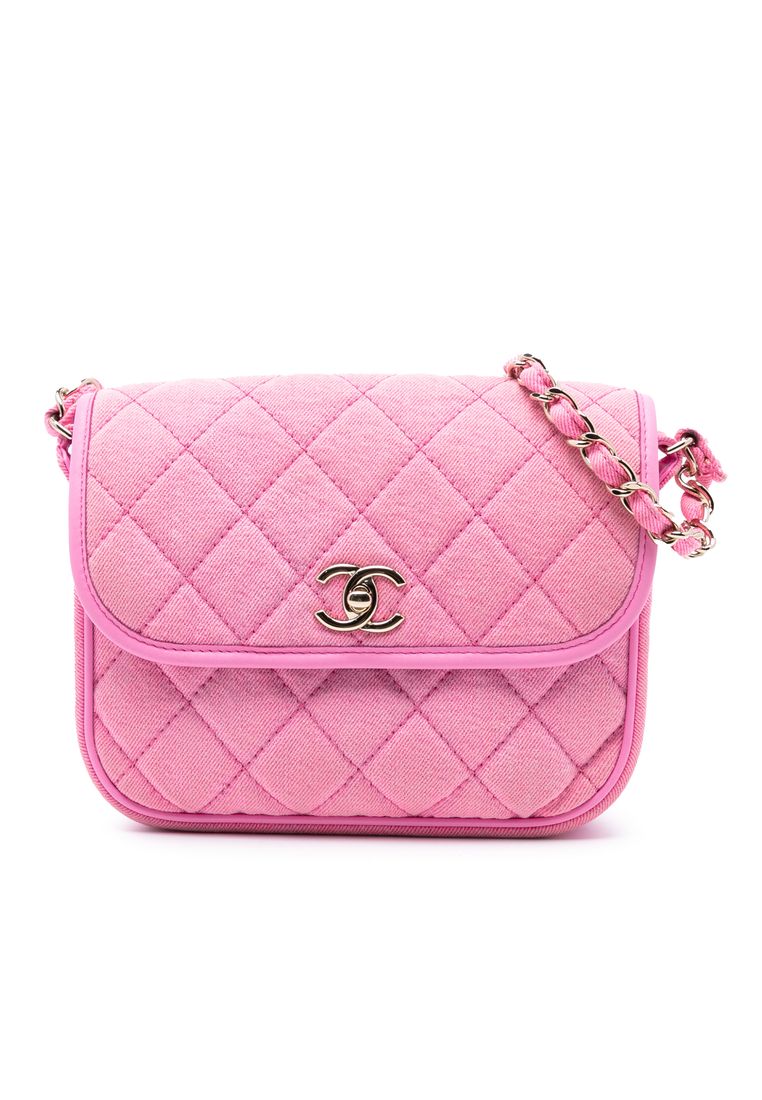 Chanel Pre-Loved Chanel Small Cc Quilted Denim Messenger Flap