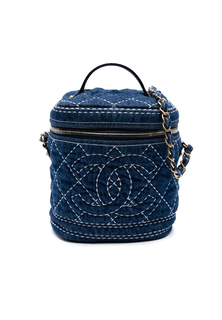 Chanel Pre-Loved Chanel Cc Quilted Denim Trip Vanity Case With Chain