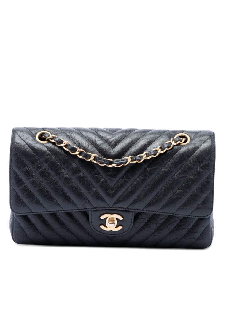 CHANEL Pre-Loved Chanel Medium Classic Chevron Crumpled Calfskin Double Flap