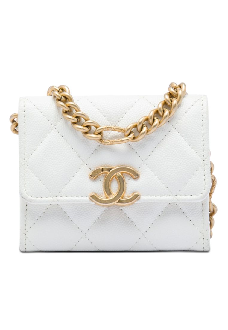 CHANEL Pre-Loved Chanel Quilted Caviar Card Holder On Chain
