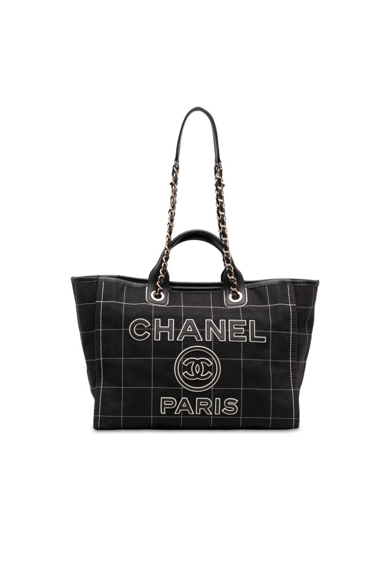 CHANEL Pre-Loved Chanel Medium Canvas Square Stitch Deauville Tote