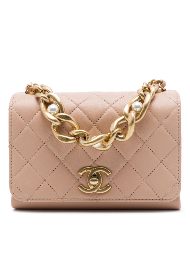 CHANEL Pre-Loved Chanel Mini Quilted Calfskin Pearl Boy Chain Flap