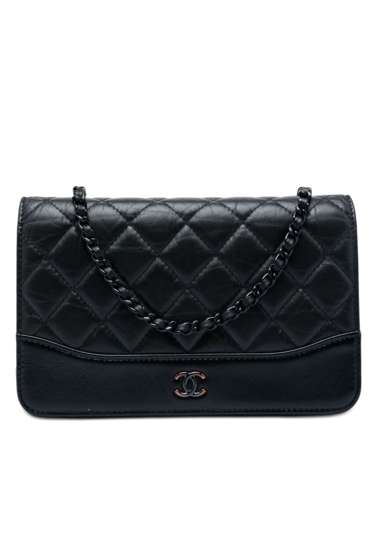 CHANEL Pre-Loved Chanel Quilted Aged Calfskin So Black Gabrielle Wallet On Chain