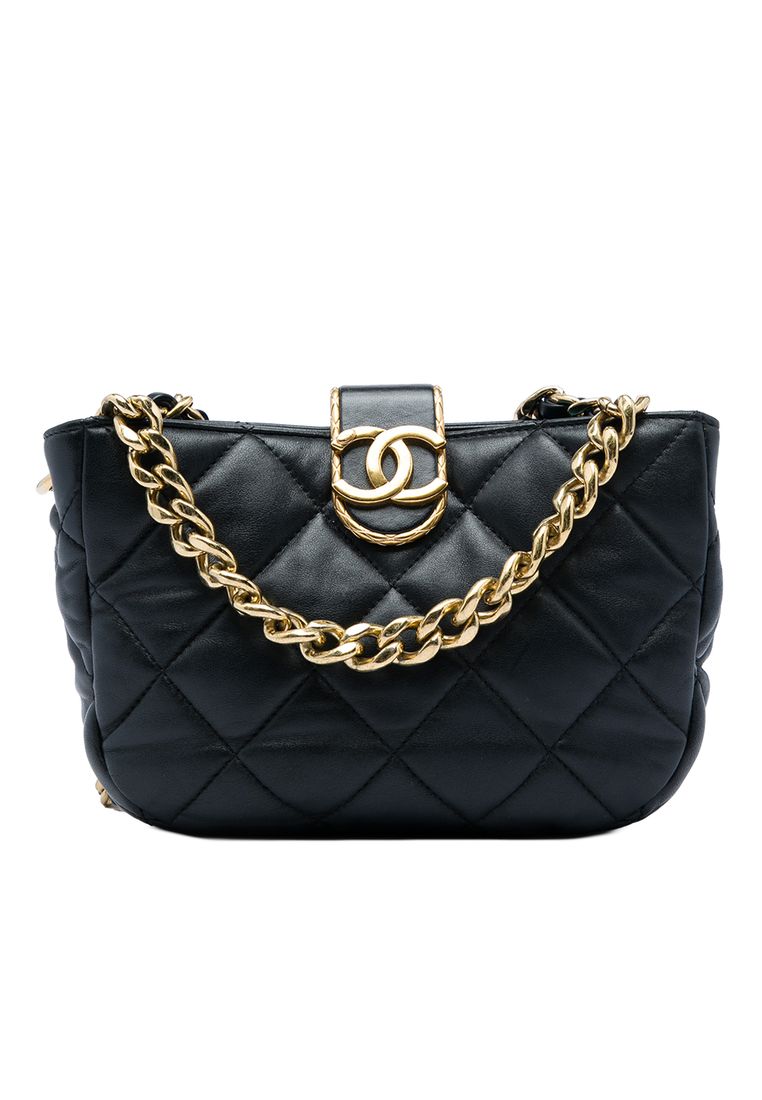 CHANEL Pre-Loved Chanel Cc Quilted Lambskin Chain Hobo Bag