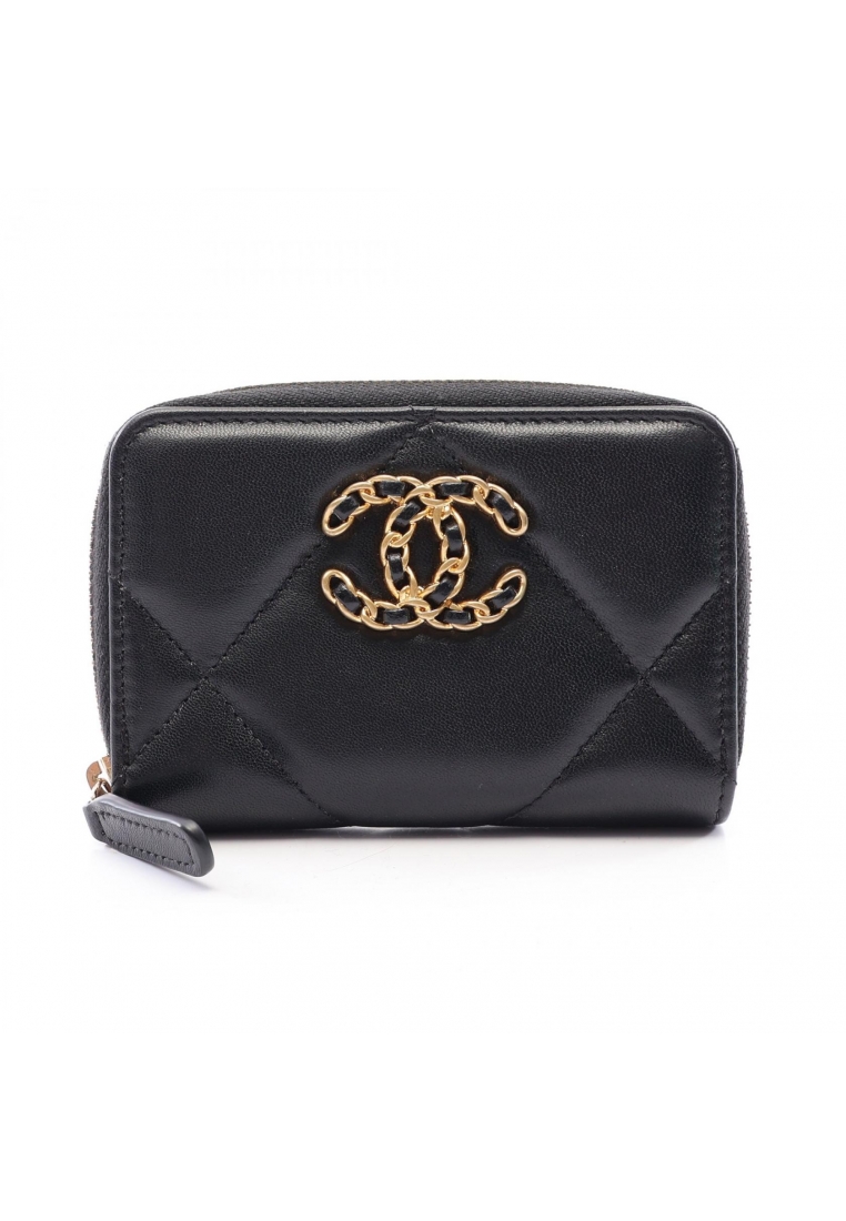 Chanel Pre-Loved Chanel chanel 19 Zip coin purse coin purse lambskin black gold hardware