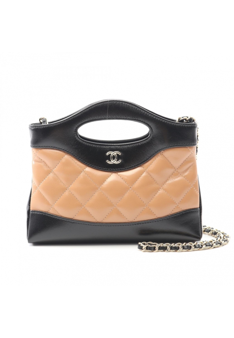 Chanel Pre-Loved Chanel Chanel 31 Nano chain shoulder bag leather black beige gold hardware 2WAY