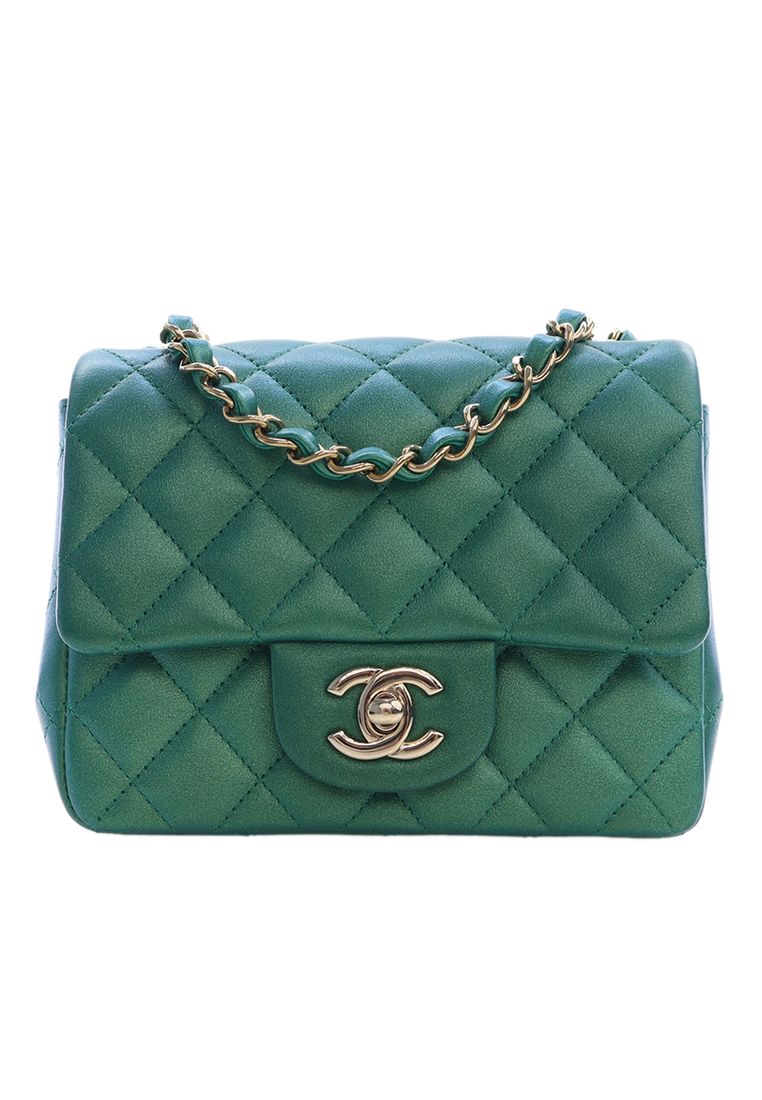 CHANEL Pre-Loved Chanel Mini Square Classic Iridescent Lambskin Single Flap