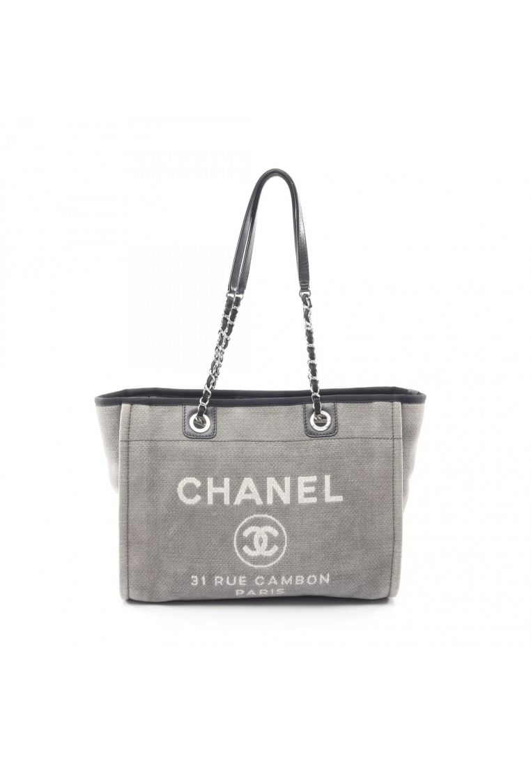 Chanel Pre-Loved Chanel Deauville chain shoulder bag chain tote bag canvas gray white black silver h