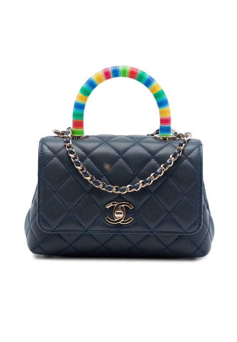 CHANEL Pre-Loved Chanel Extra Mini Quilted Lambskin Rainbow Coco Top Handle Bag