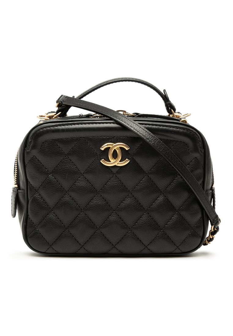CHANEL Pre-Loved Chanel Small Cc Quilted Lambskin Top Handle Vanity Case With Chain