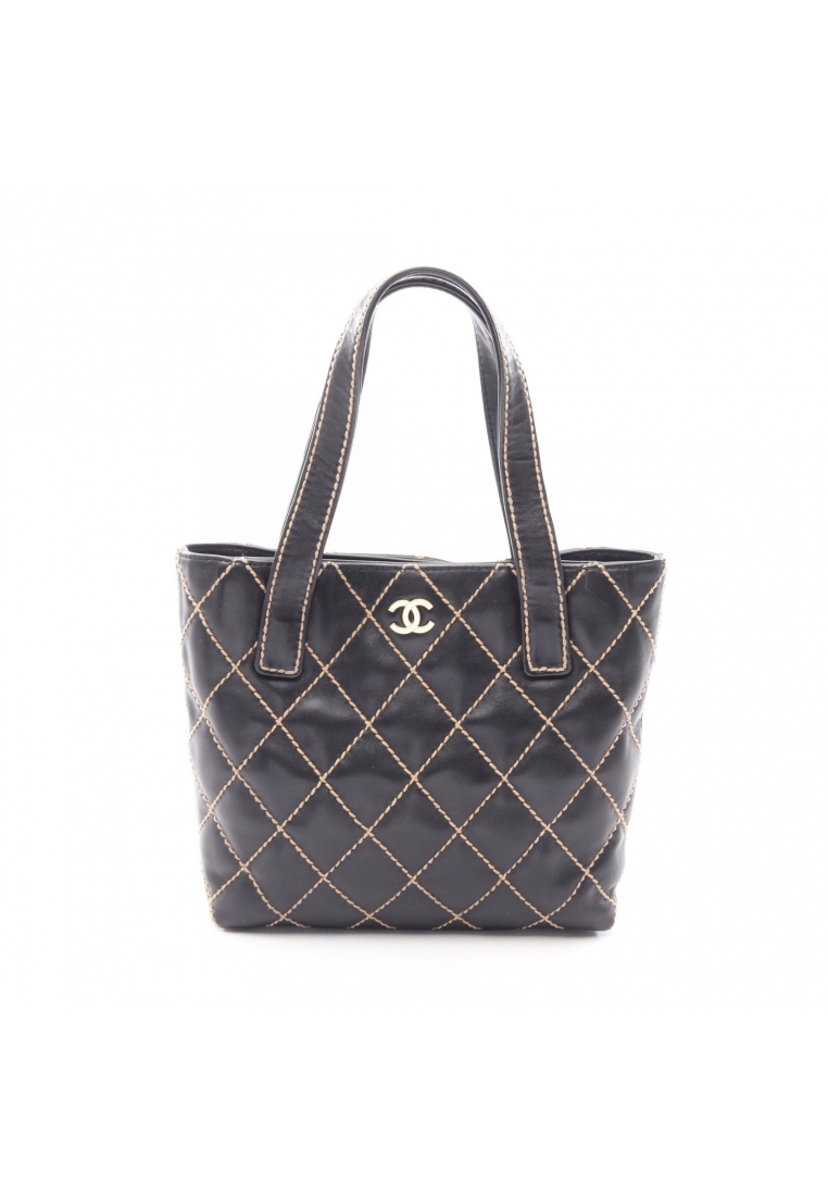 Chanel Pre-Loved Chanel wild stitch Handbag tote bag leather black gold hardware
