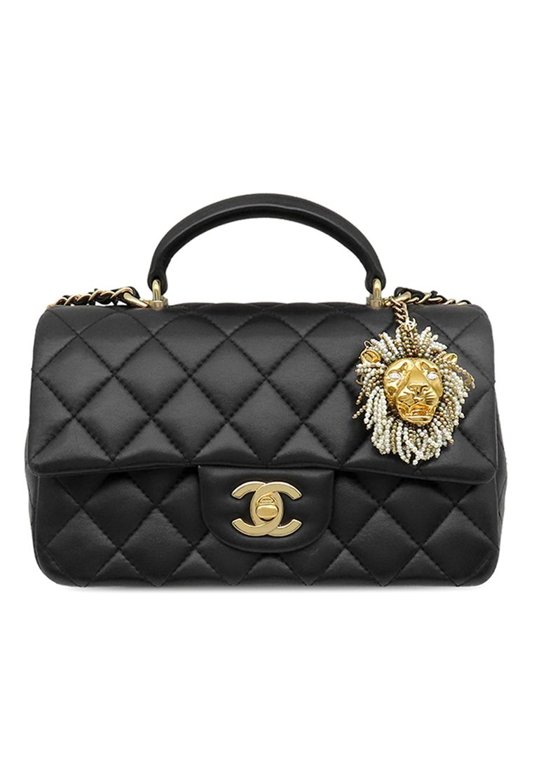 CHANEL Pre-Loved Chanel Mini Rectangular Classic Lambskin Lion Charm Top Handle Flap