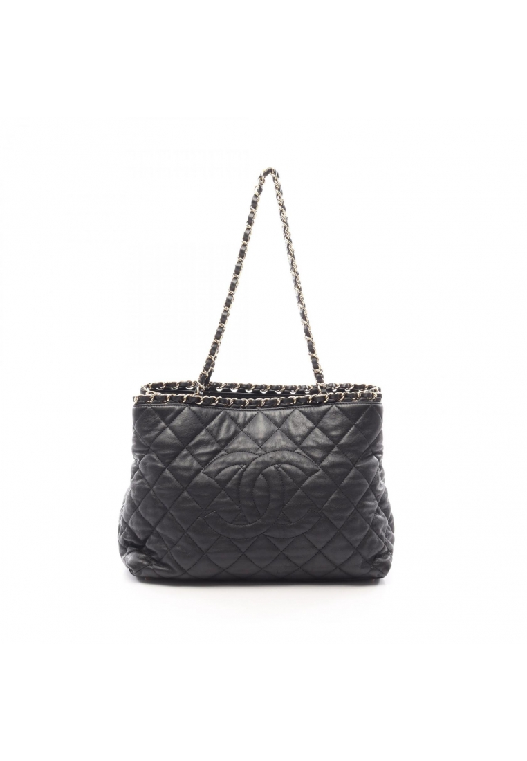 CHANEL Pre-Loved Chanel matelasse chain shoulder bag chain tote bag leather black gold hardware