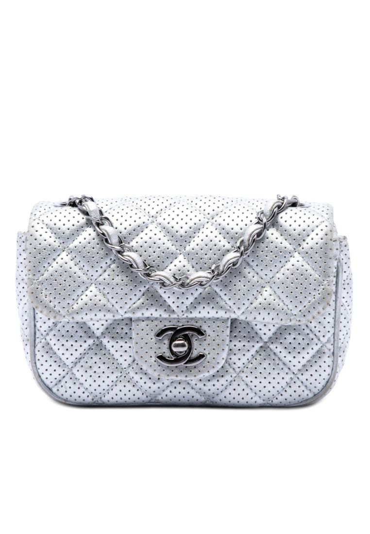 CHANEL Pre-Loved Chanel Mini Square Classic Perforated Lambskin Single Flap