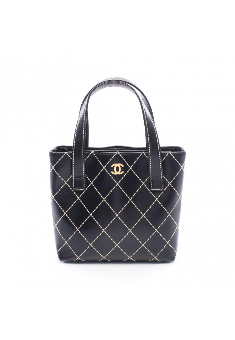 CHANEL Pre-Loved Chanel wild stitch Handbag tote bag leather black gold hardware