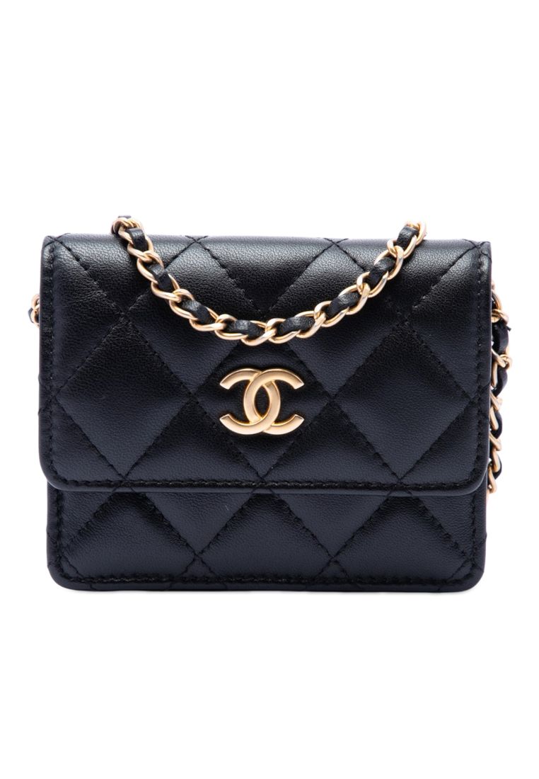 CHANEL Pre-Loved Chanel Quilted Lambskin Romance Card Holder On Chain
