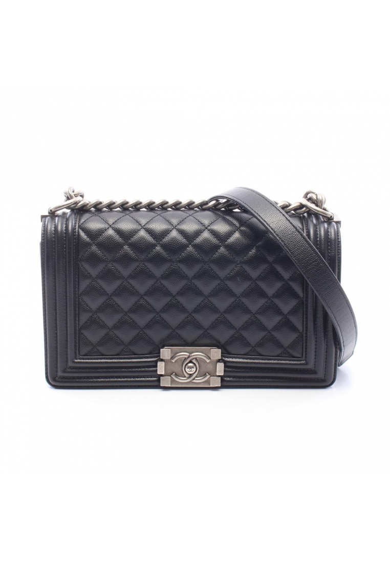 CHANEL Pre-Loved Chanel boy chanel chain shoulder bag Caviar skin black silver hardware