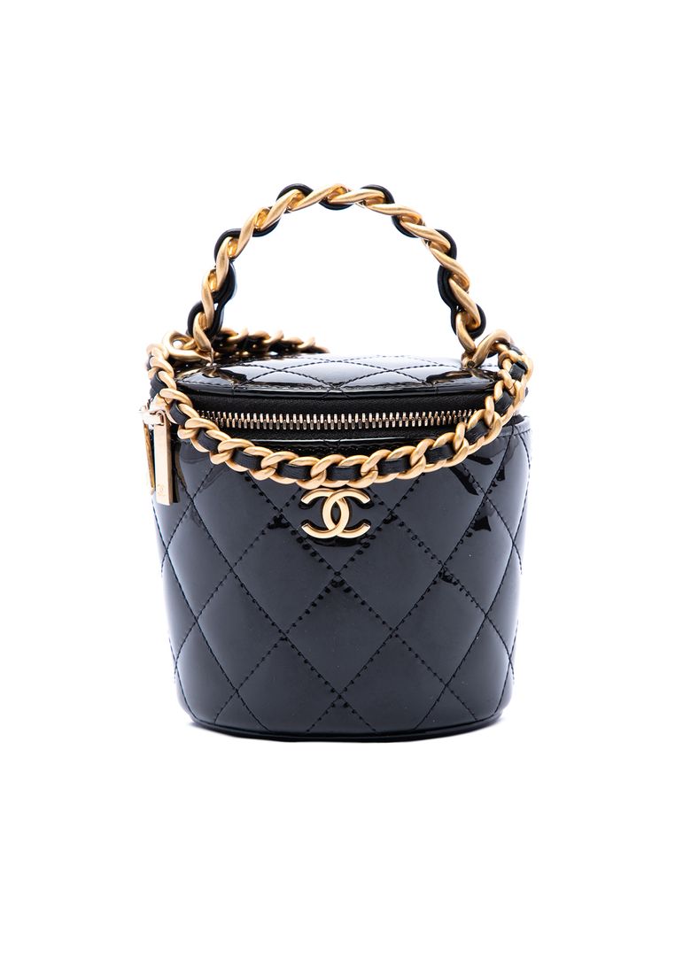 CHANEL Pre-Loved Chanel Quilted Patent Afternoon Tea Top Handle Vanity Case With Chain