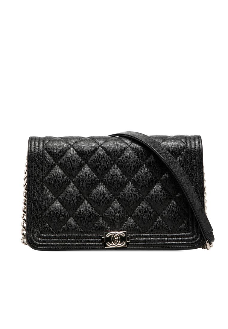 CHANEL Pre-Loved Chanel Mini Quilted Caviar Boy Wallet On Chain