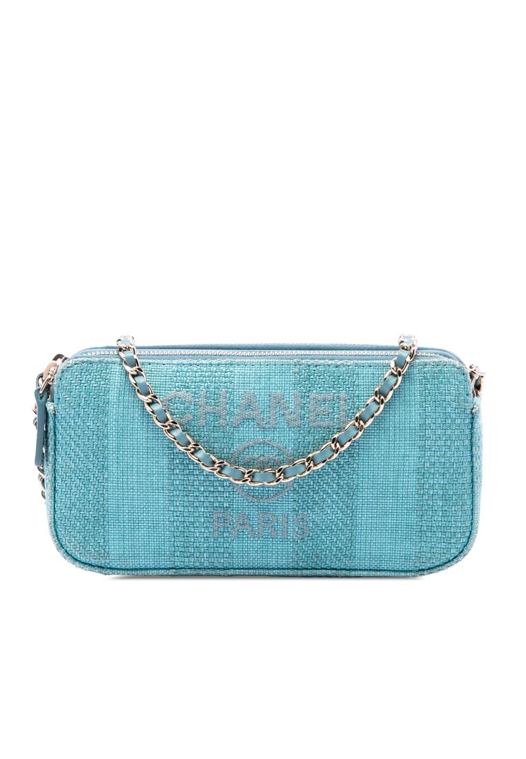 CHANEL Pre-Loved Chanel Raffia Deauville Double Zip Clutch With Chain