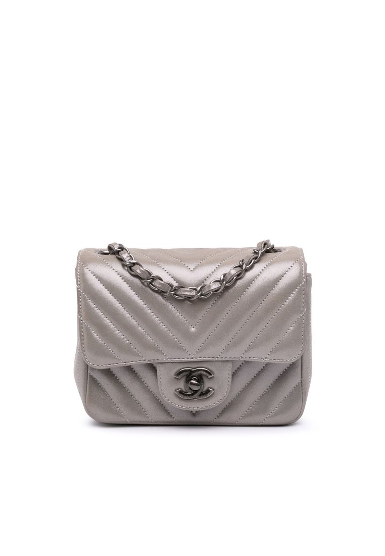 Chanel Pre-Loved Chanel Mini Square Classic Chevron Iridescent Calfskin Single Flap