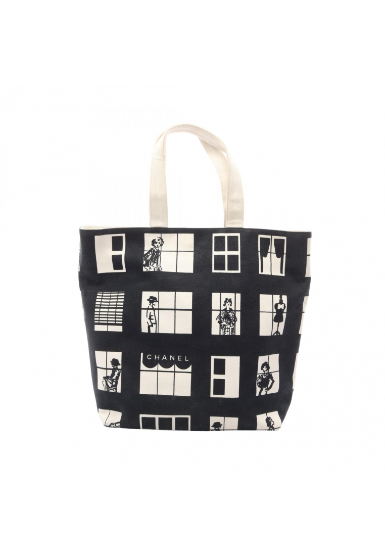 Chanel Pre-Loved Chanel Window line Handbag tote bag canvas black white gold hardware
