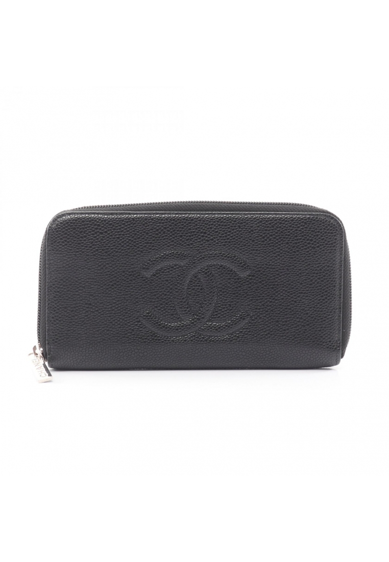 Chanel Pre-Loved Chanel coco mark round zipper long wallet Caviar skin black silver hardware
