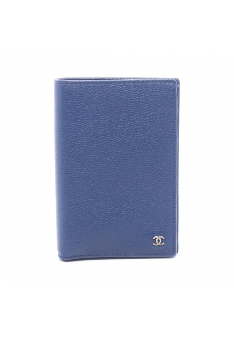 Chanel Pre-Loved Chanel coco mark passport case pass case leather Navy silver hardware