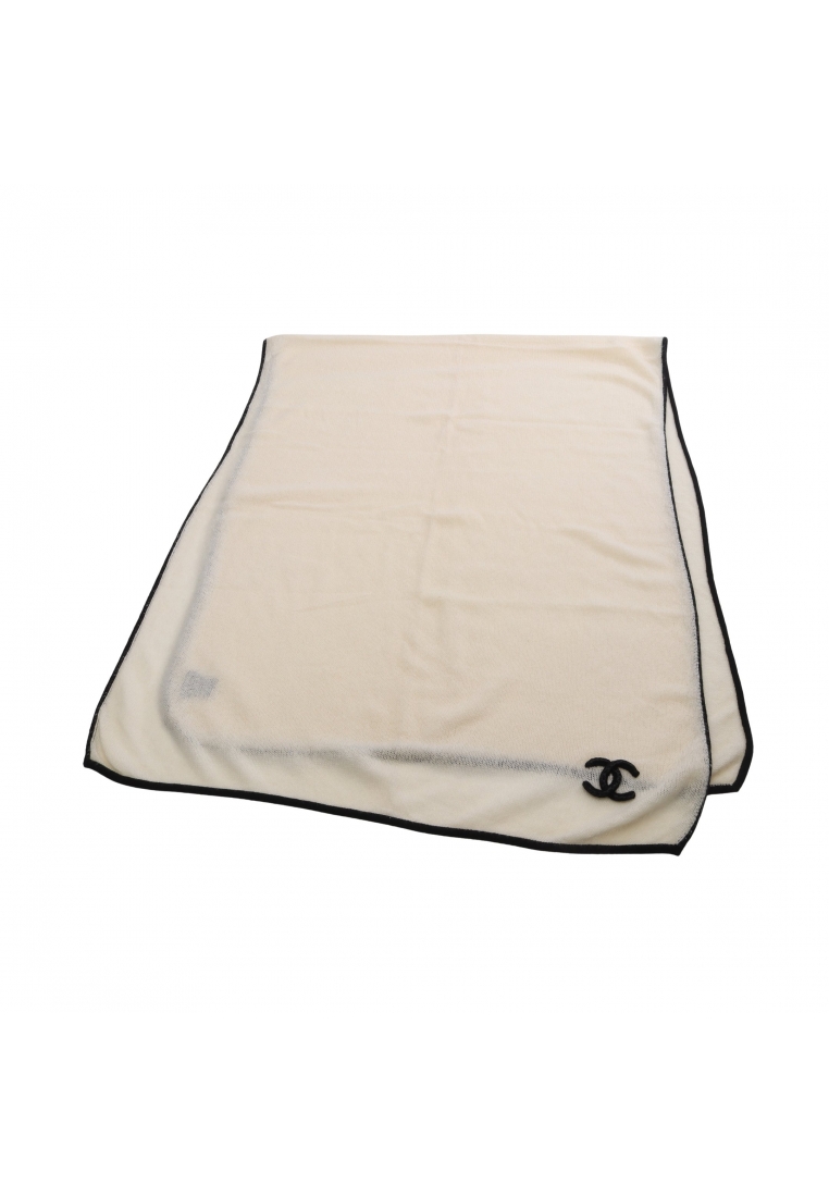 Chanel Pre-Loved Chanel coco mark Stall shawl cashmere silk ivory black 15B