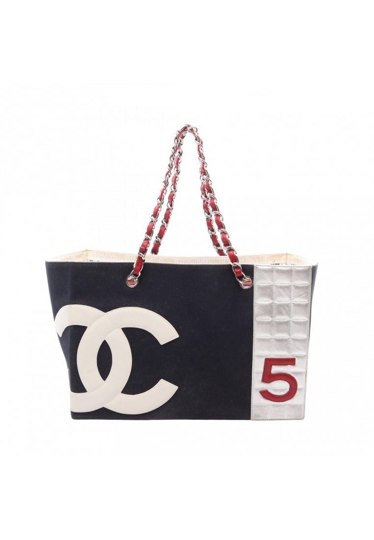 Chanel Pre-Loved Chanel No.5 chocolate bar coco mark chain handbag chain tote bag canvas leather Nav