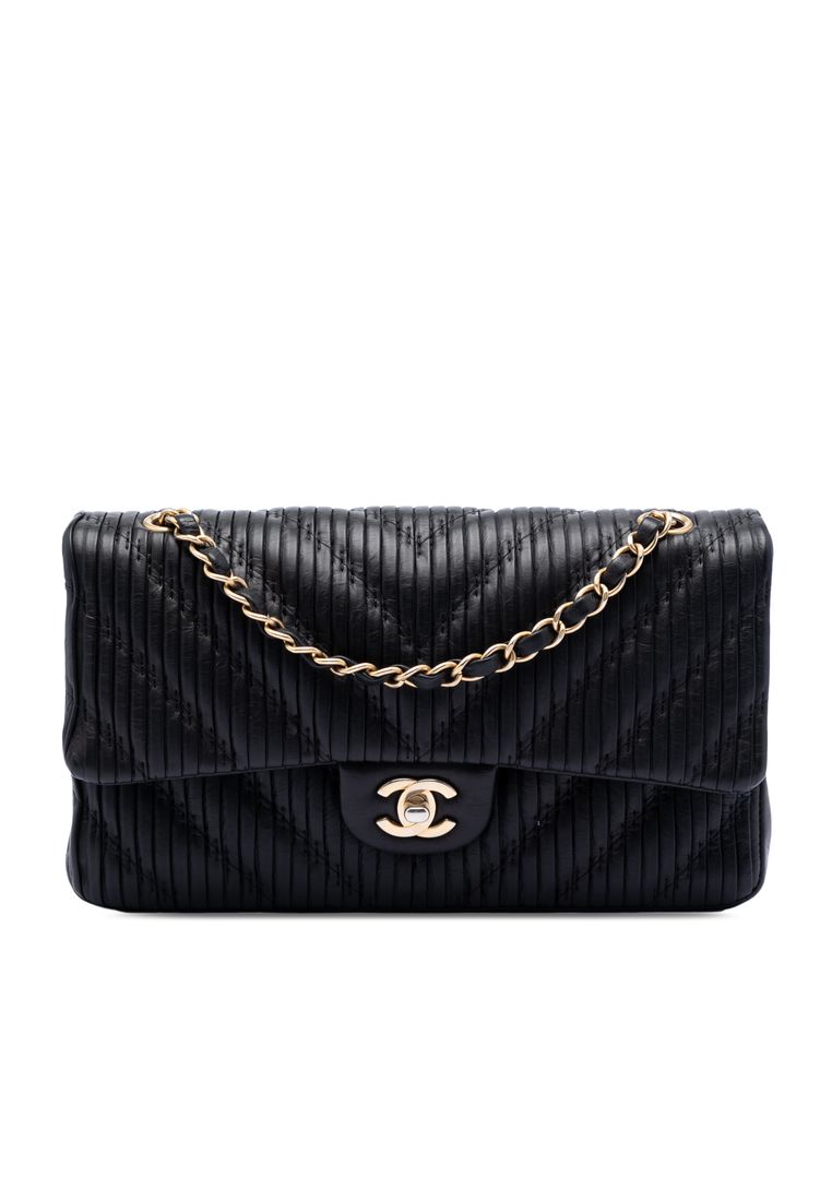 Chanel Pre-Loved Chanel Medium Classic Chevron Calfskin Pleated Double Flap
