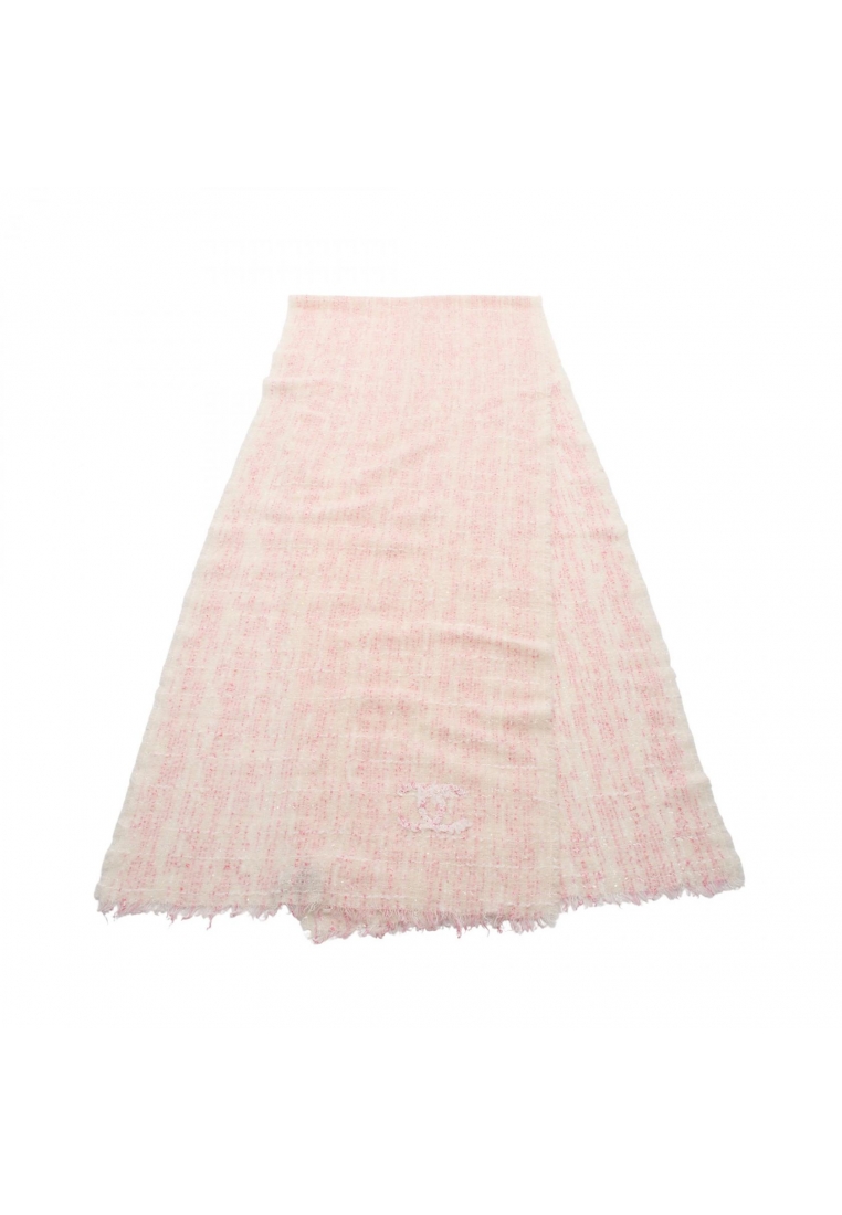 Chanel Pre-Loved Chanel coco mark sequin Scarf wool Nylon cashmere ivory pink
