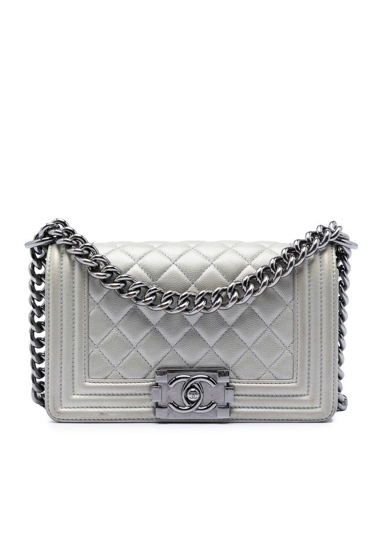 Chanel Pre-Loved Chanel Small Quilted Metallic Caviar Boy Flap