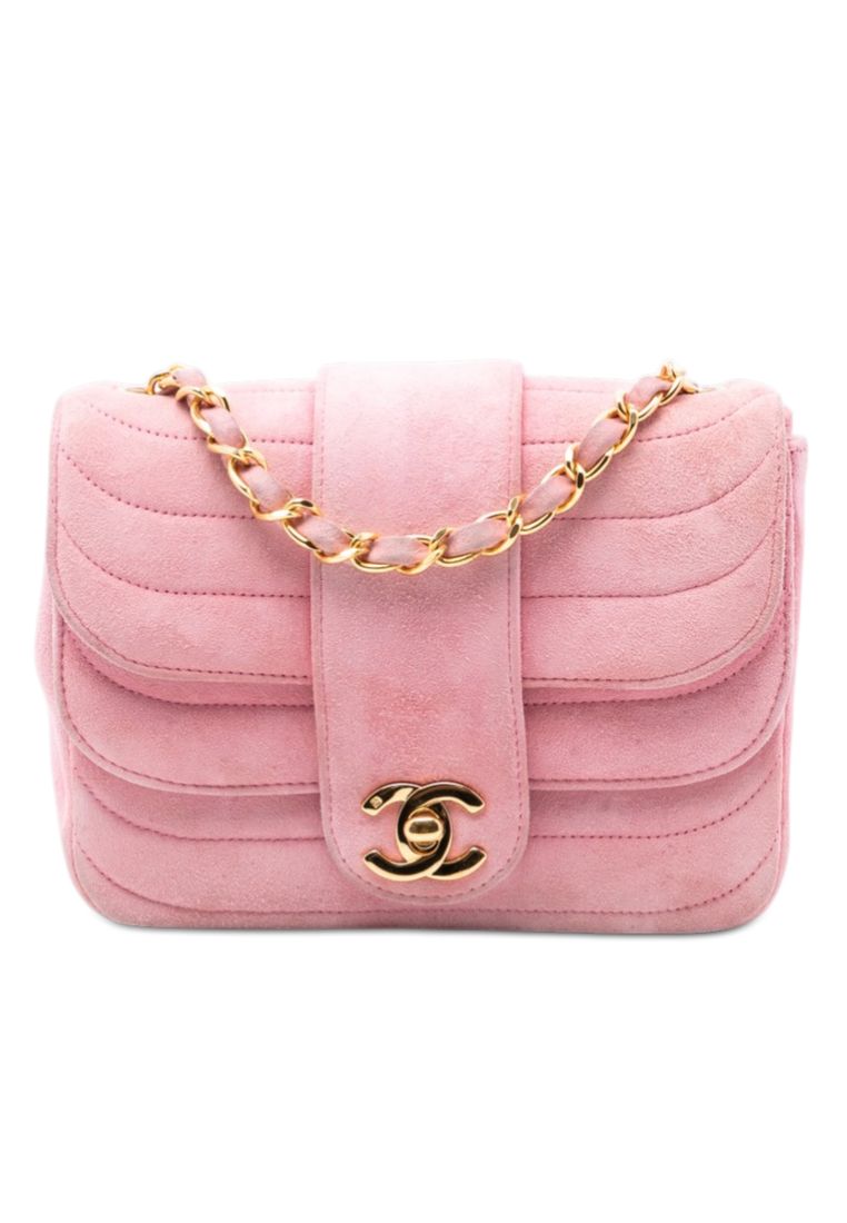 Chanel Pre-Loved Chanel Mini Square Cc Horizontal Quilted Suede Double Flap