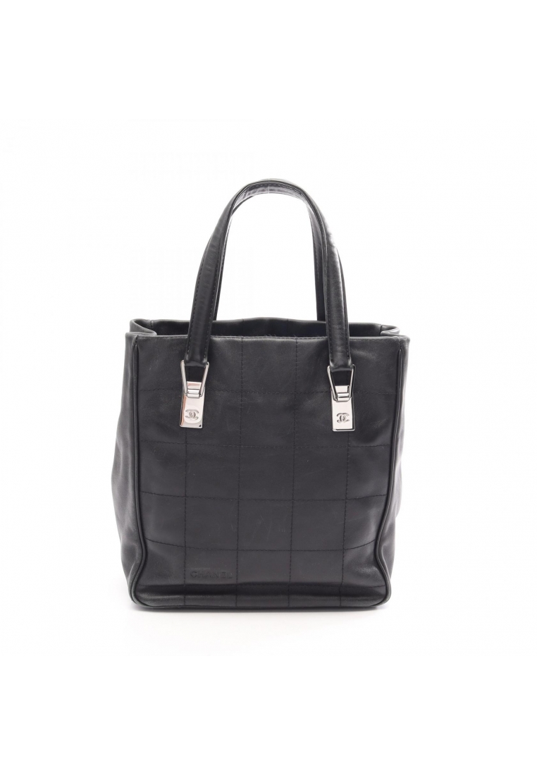 CHANEL Pre-Loved Chanel chocolate bar Handbag tote bag lambskin black silver hardware