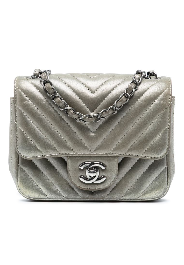 Chanel Pre-Loved Chanel Mini Square Classic Chevron Iridescent Calfskin Single Flap