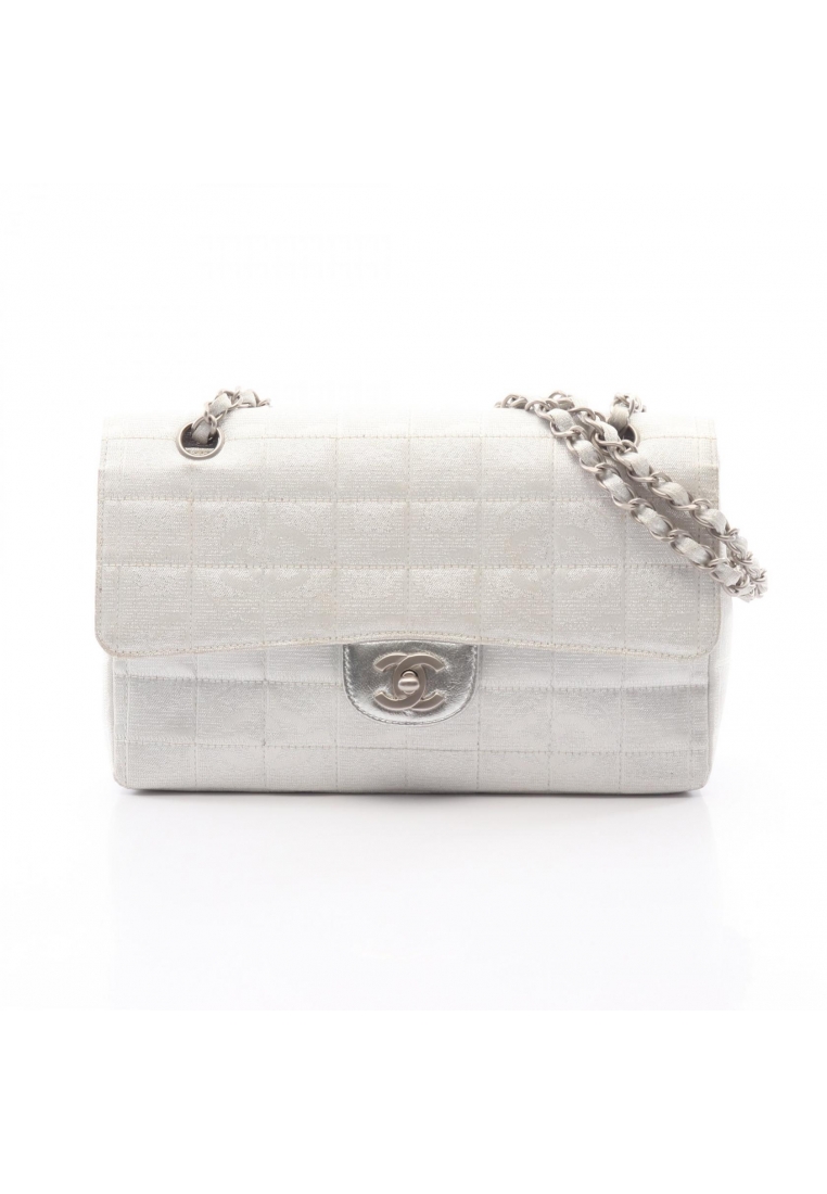 Chanel Pre-Loved Chanel new travel line W chain shoulder bag nylon canvas leather Silver silver hard