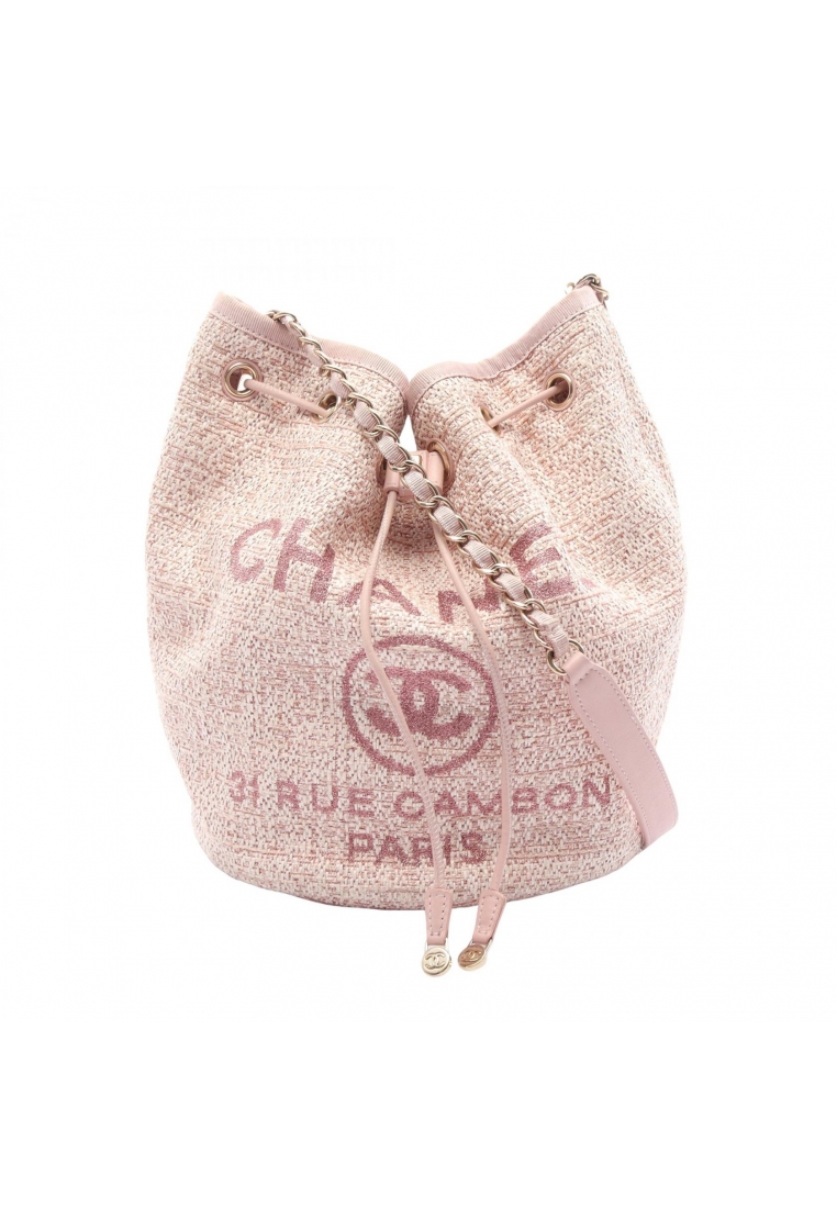 Chanel Pre-Loved Chanel Deauville chain shoulder bag straw leather Light pink gold hardware