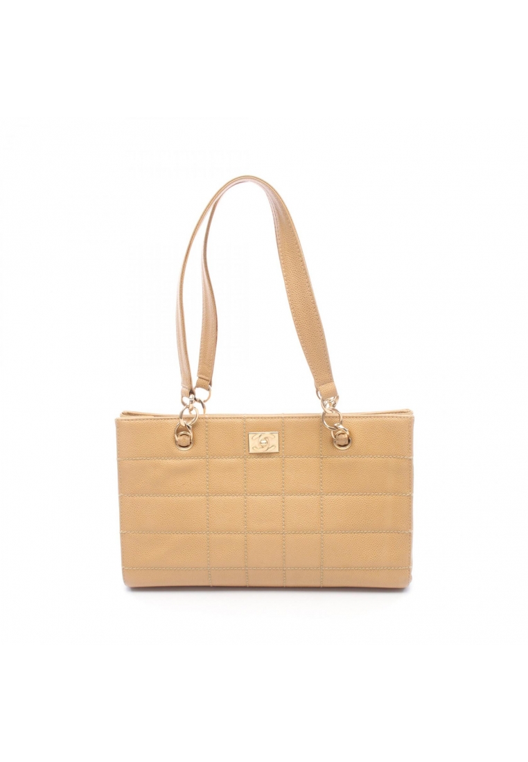 Chanel Pre-Loved Chanel chocolate bar chain shoulder bag chain tote bag Caviar skin beige gold hardw