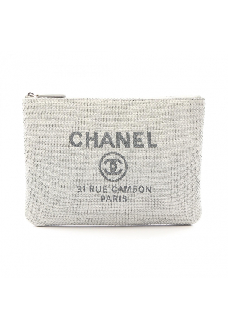 CHANEL Pre-Loved Chanel Deauville Clutch bag straw gray silver hardware