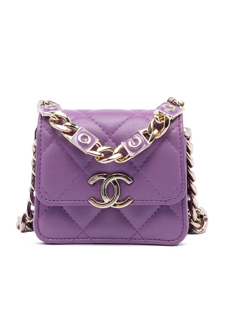 Chanel Pre-Loved Chanel Cc Quilted Lambskin Coco Card Holder On Chain