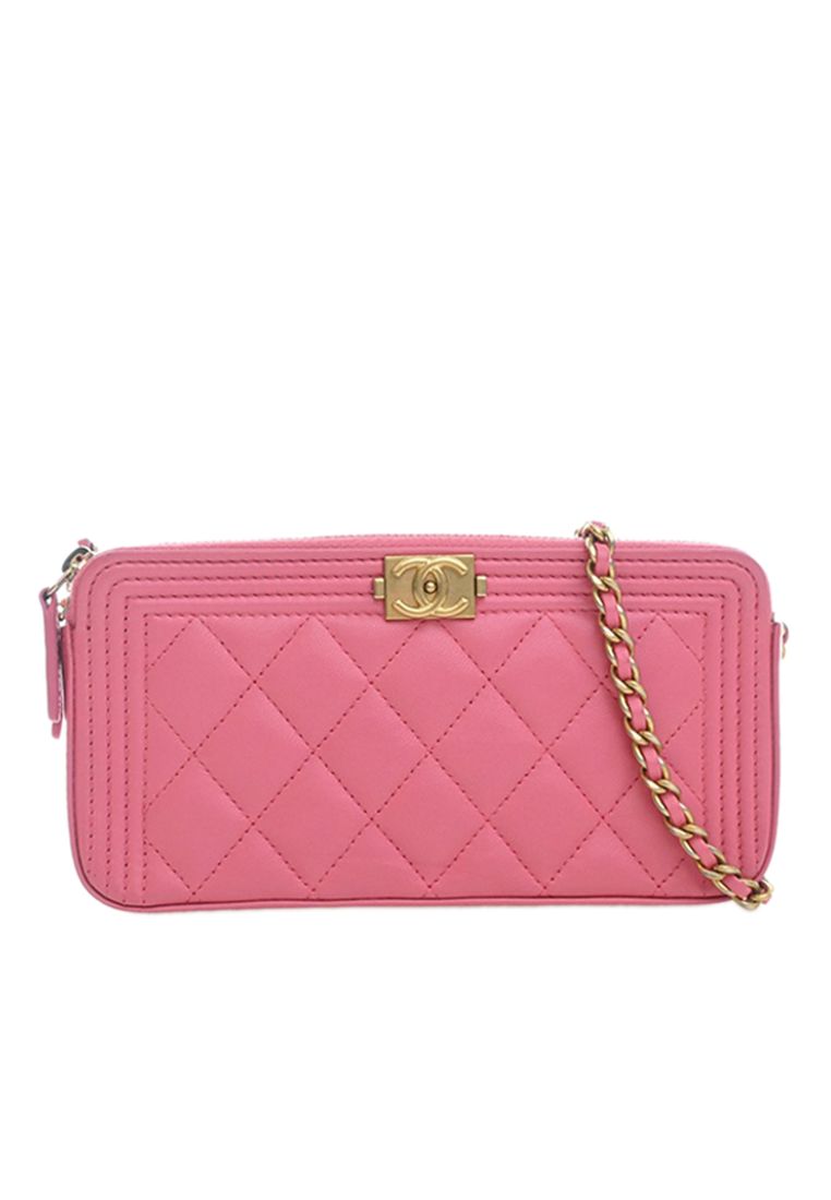 Chanel Pre-Loved Chanel Quilted Lambskin Boy Double Zip Wallet On Chain