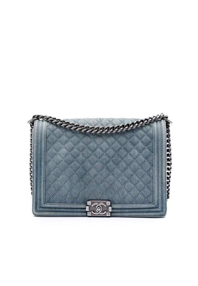Chanel Pre-Loved Chanel Large Quilted Denim Boy Flap