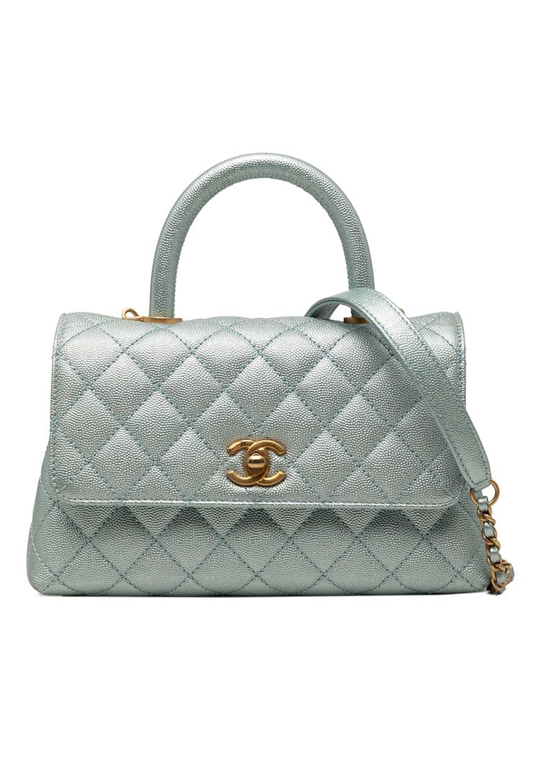 CHANEL Pre-Loved Chanel Mini Metallic Caviar Coco Top Handle Bag