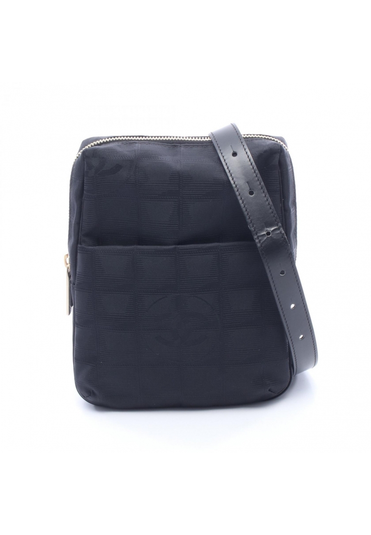 Chanel Pre-Loved Chanel new travel line Shoulder bag nylon canvas leather black gold hardware