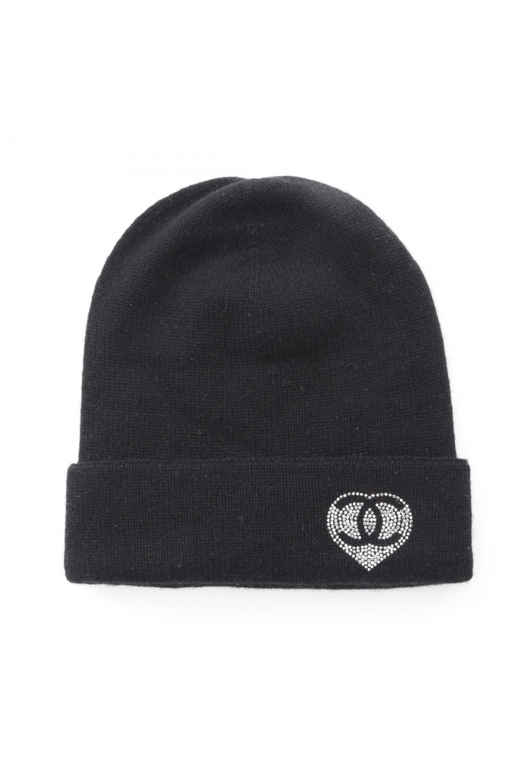 Chanel Pre-Loved Chanel coco mark knit hat beanie cashmere black